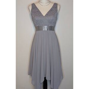Ever-Pretty Slate Grey Floral Lace Asymmetrical Handkerchief Dress S